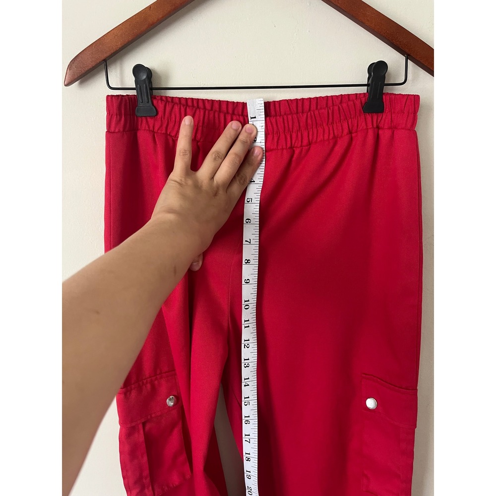 PrettyLittleThing Red Cargo Joggers Elastic Waist Utility Pants Womens Size 4 - Picture 6 of 7